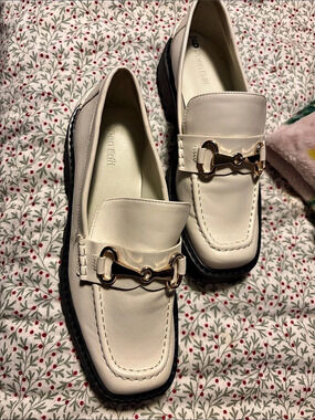 Open Edit Horsebit Lug Sole Loafer Cream & Black US 6